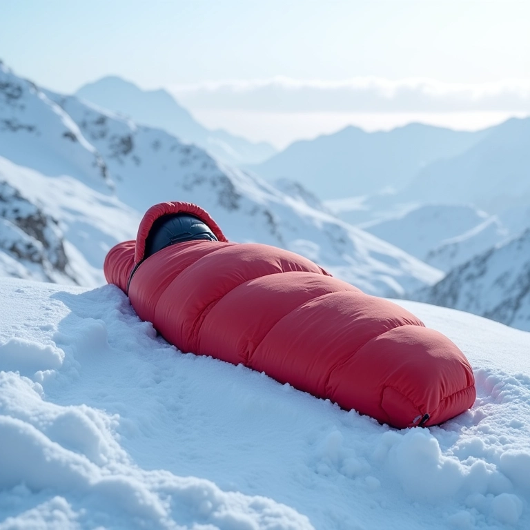 Saco de dormir formato sarcófago para climas frios.