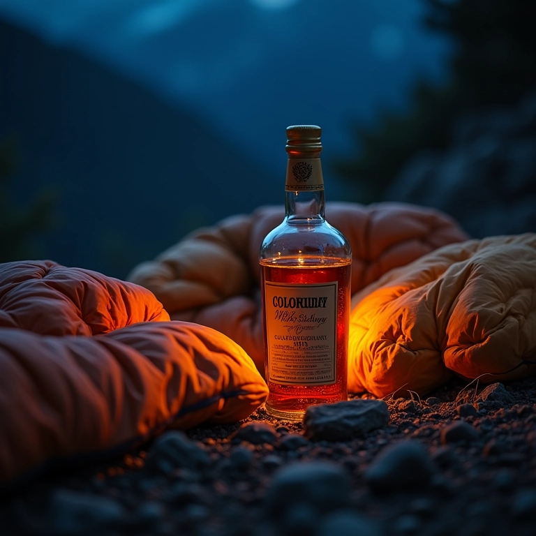 Sacos de dormir aconchegantes ao lado de whisky.