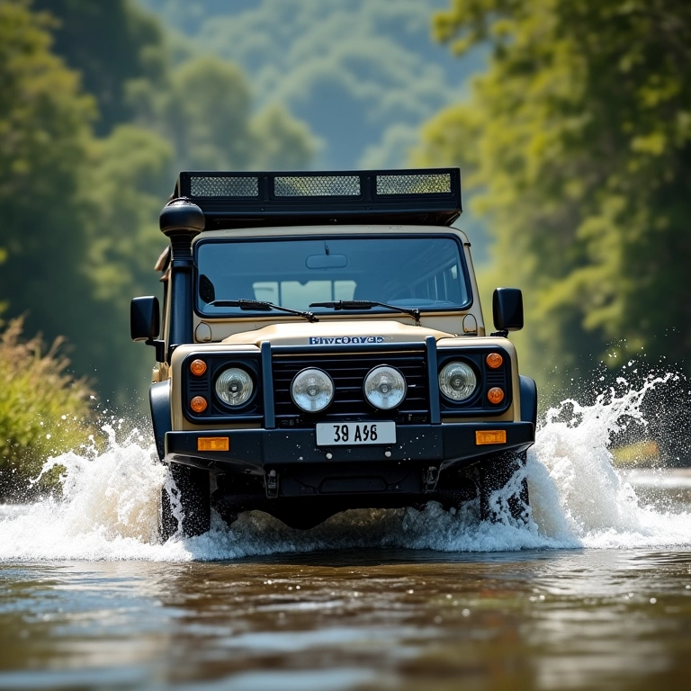 Snorkel Safari Snorkel instalado em um veículo 4x4 atravessando um rio na Serra do Cipó.