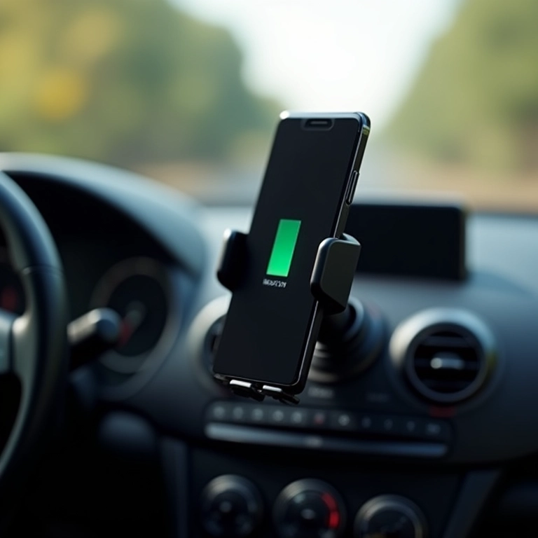 Suporte com carregamento por indução segurando celular.