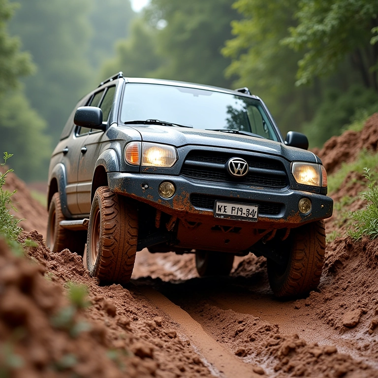 SUV usando tração 4x4 na lama.
