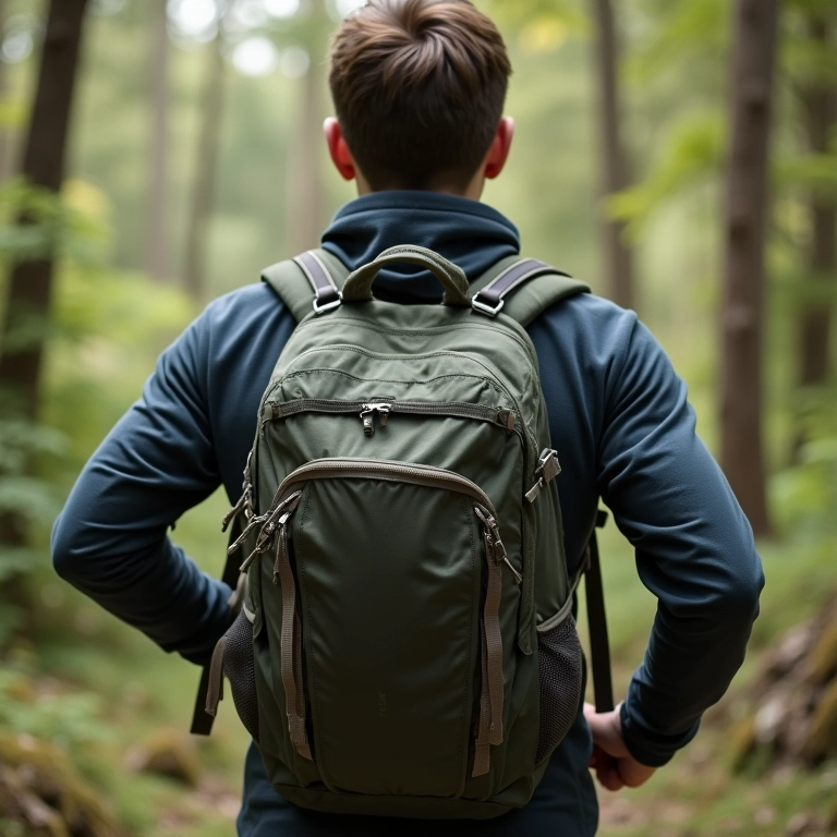 Trilheiro ajustando as alças da mochila de 25 litros para maior conforto.