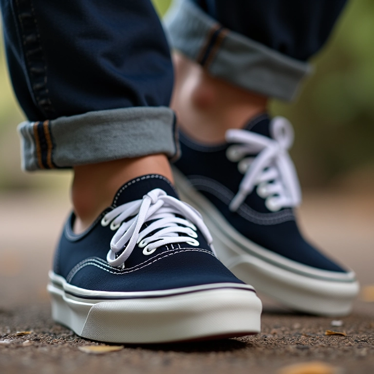 Vans Authentic nos pedais do carro, estilo casual.