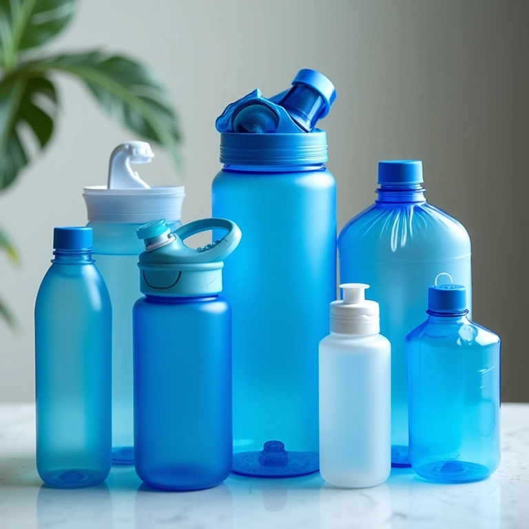 Várias garrafas de água e mochilas de hidratação organizadas dentro de um 4x4.