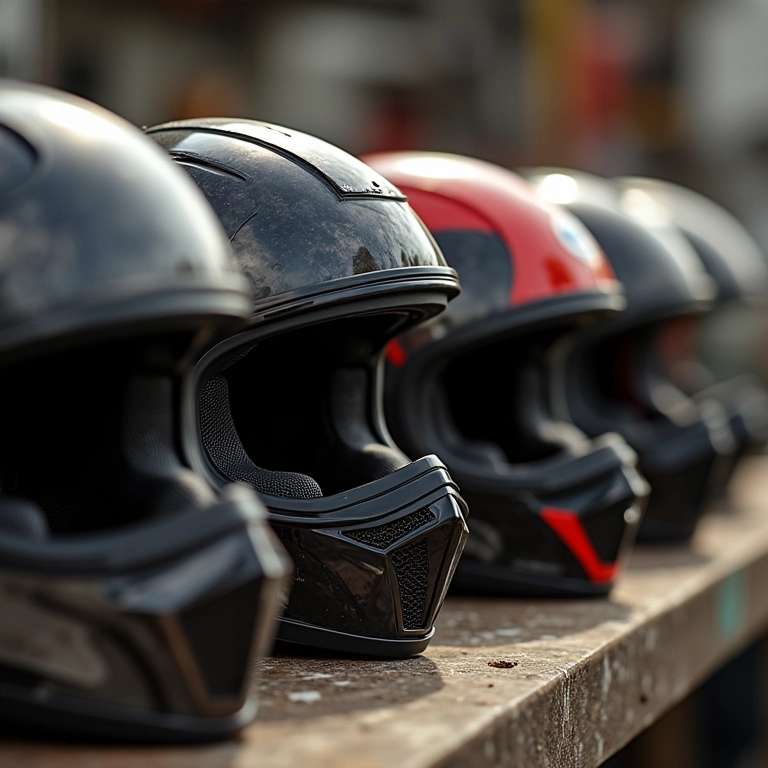 Variedade de tipos de capacete em close-up.