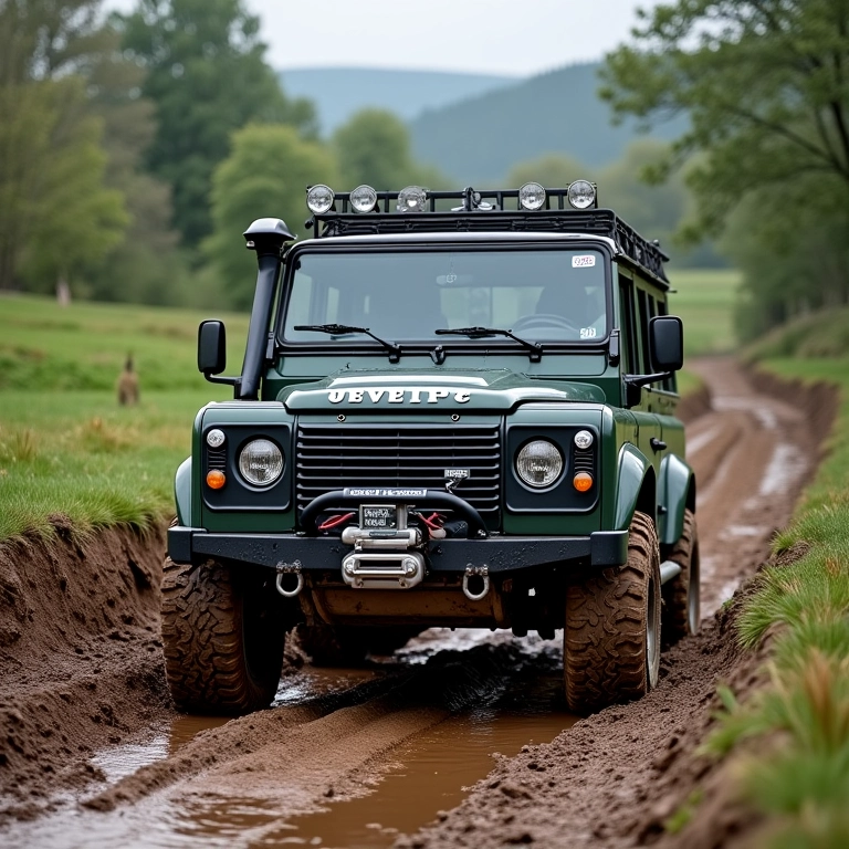Veículo 4x4 atolado sendo puxado por guincho durante aventura no Vale Europeu.