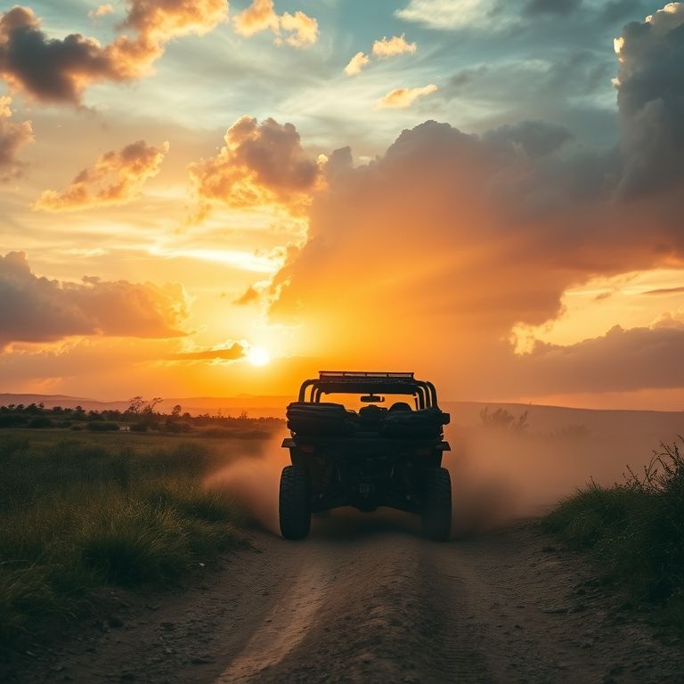 Veículo 4x4 atravessando trilha poeirenta no interior da Bahia.