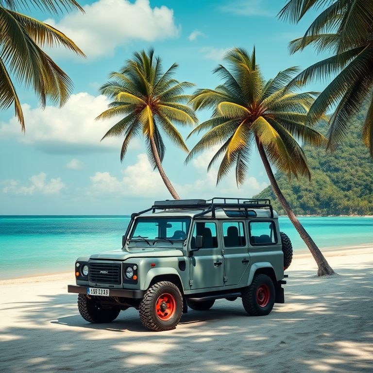 Veículo 4x4 estacionado na praia da Costa do Dendê.