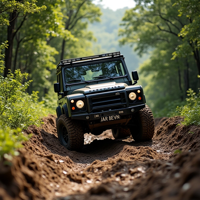 Veículo 4x4 superando obstáculos em trilha difícil no Parque de Vila Velha.