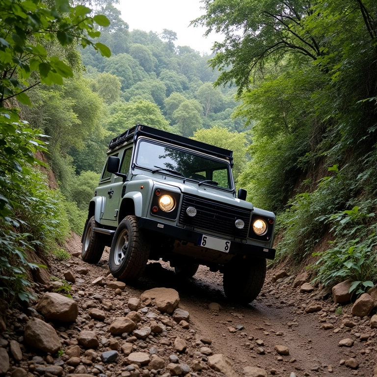 Veículo 4x4 superando um trecho desafiador da Trilha do Garrafão.
