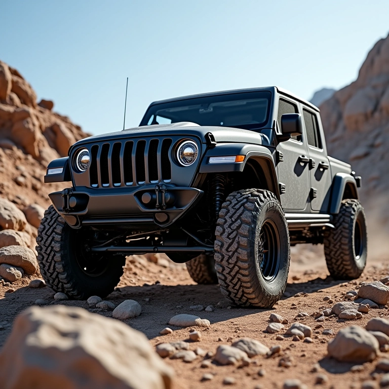 Veículo off-road em terreno rochoso com kit lift.