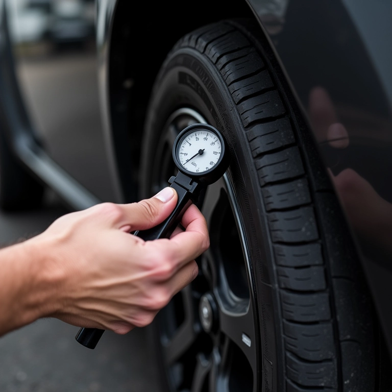 Verificando a calibragem do pneu da Duster.