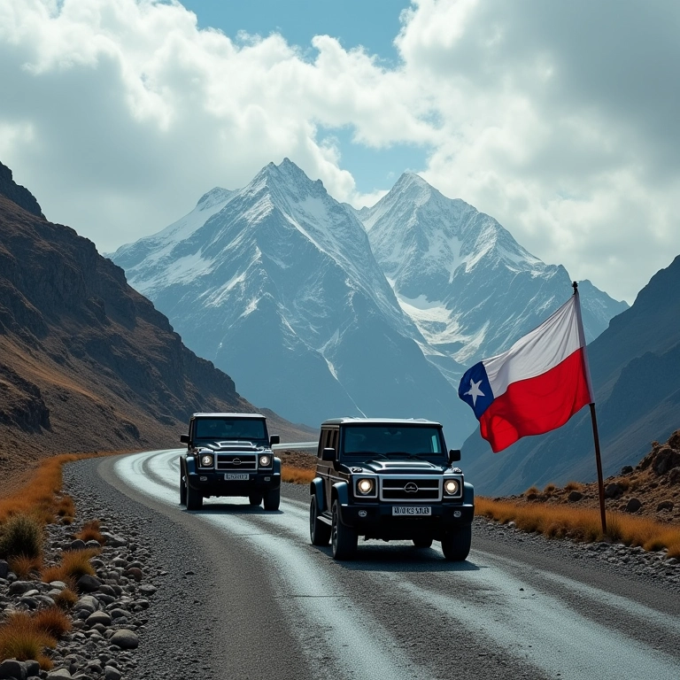 Viagem 4x4 espetacular através das montanhas dos Andes chilenos.