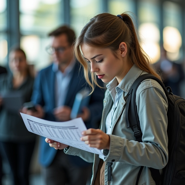 Viajante conferindo checklist antes de partir com mochila.