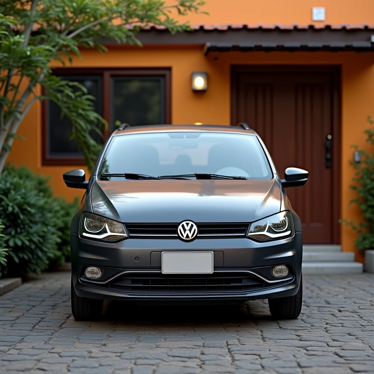 Volkswagen Gol 1.0 estacionado em frente a uma casa brasileira.