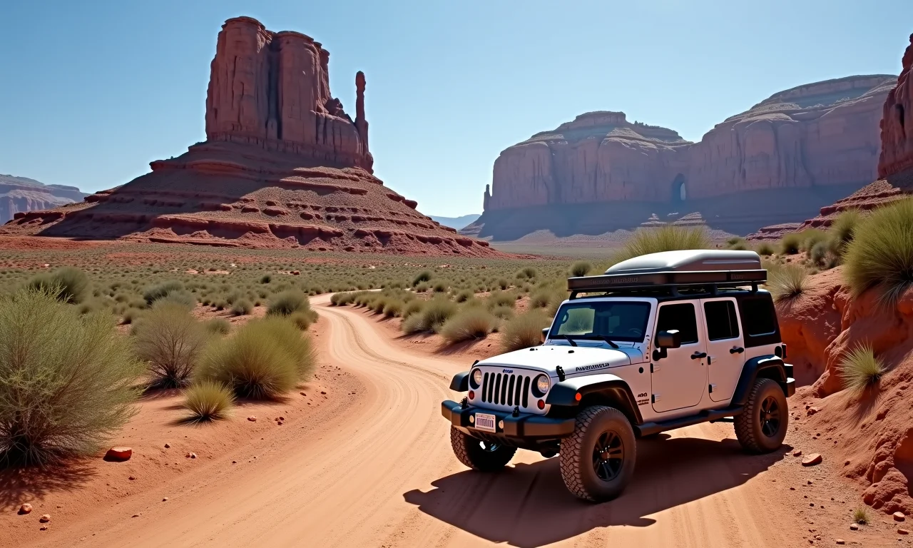 4x4 estacionado perto da trilha da Pedra Riscada em São Pedro da Serra. Rocha imponente ao fundo.
