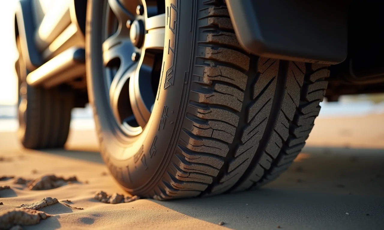 Ajustando a pressão dos pneus de um 4x4 na areia.