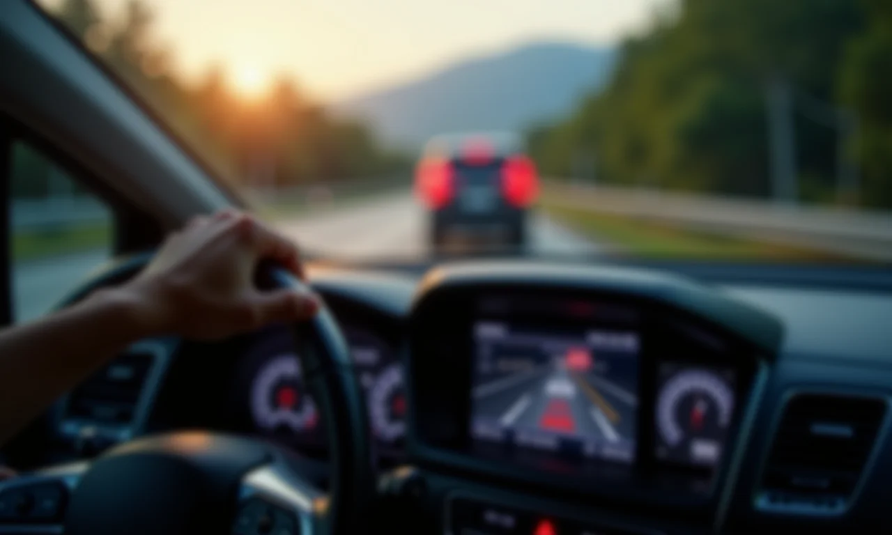 Alerta visual e sonoro de colisão frontal no painel do carro.