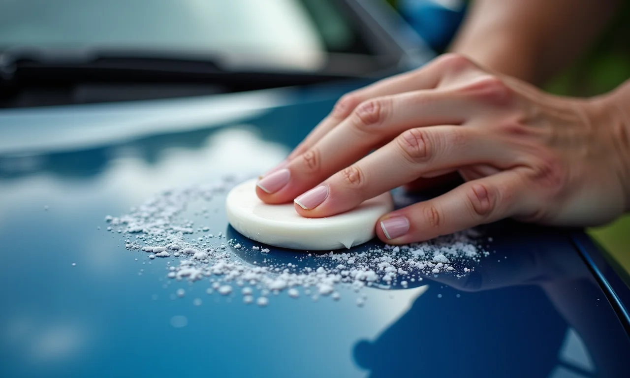 Aplicação de clay bar para remover contaminantes da pintura do carro.
