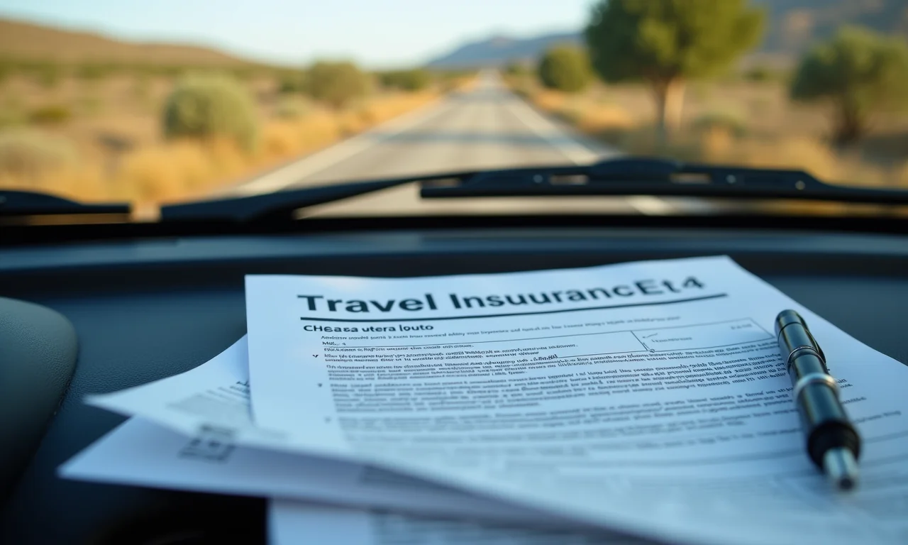 Apólice de seguro viagem no painel de um veículo 4x4 na Ruta 40, Argentina.