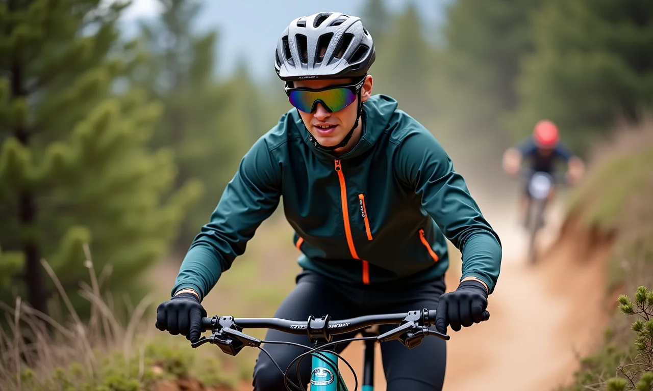 Atleta de mountain bike com jaqueta Oakley Radar EV Path.