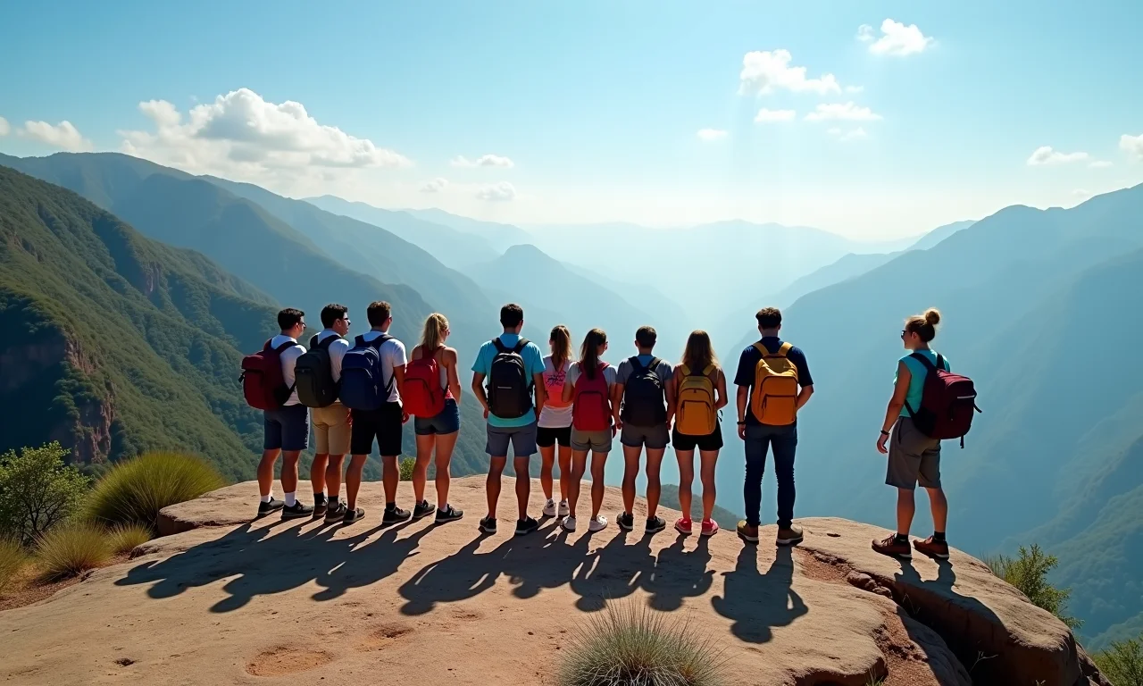 Aventureiros apreciando a vista panorâmica da Serra do Roncador.