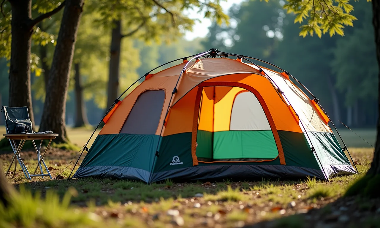 Barraca Coleman Sundome 4 em um acampamento, clássica e confiável.
