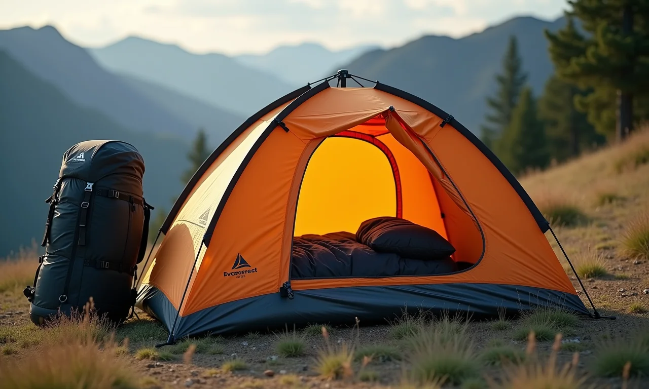 Barraca de expedição leve e compacta dentro de mochila.