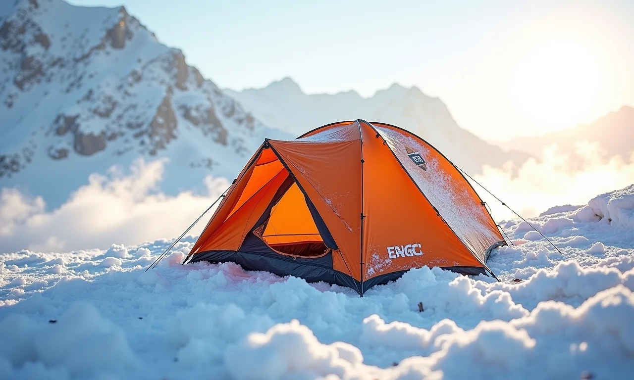 Barraca de expedição resistindo a ventos fortes e neve.