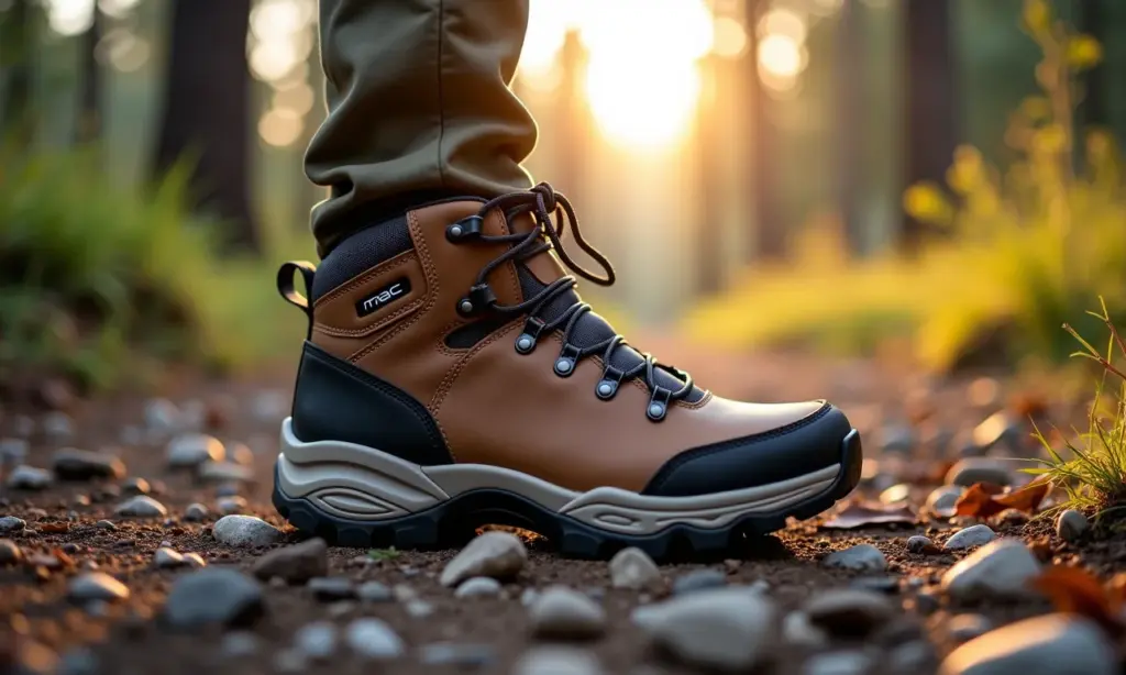 Bota de trilha Macboot em detalhe, ideal para aventuras.