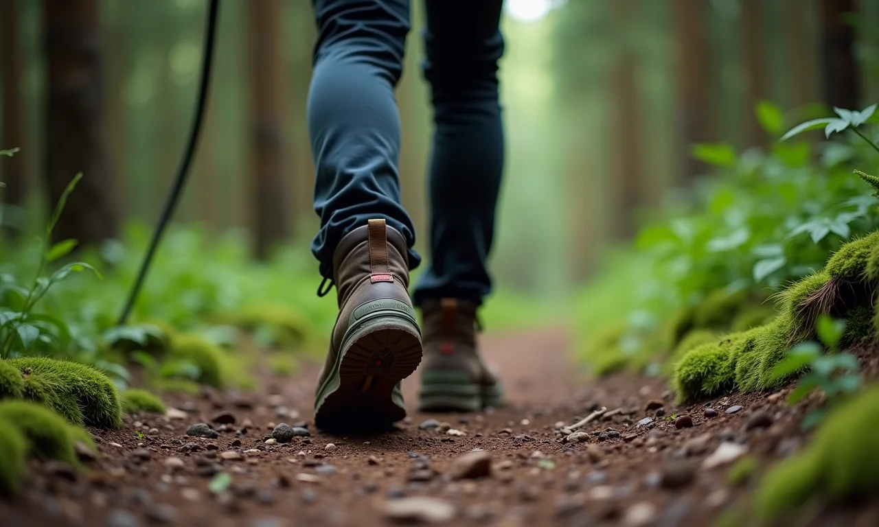 Bota Macboot Aghori em trilha leve na floresta.