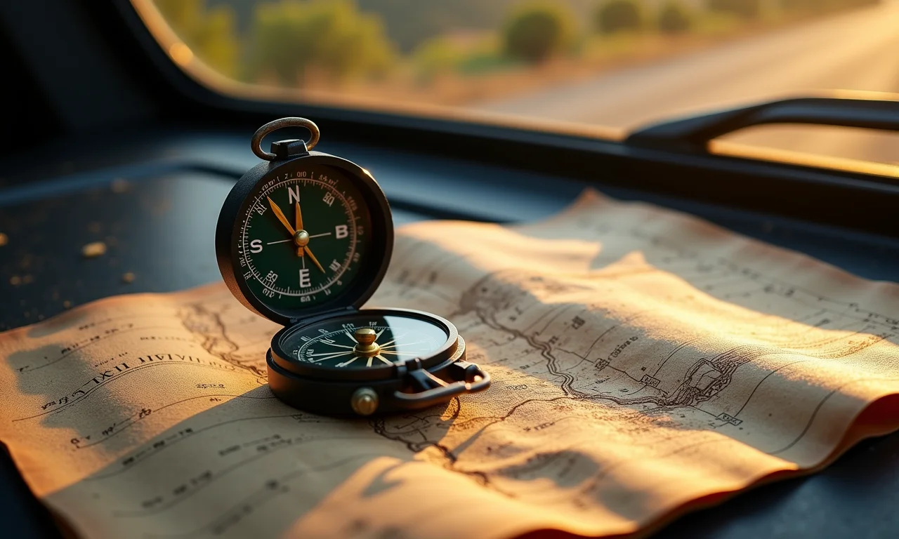 Bússola e mapa da Trilha do Ouro na Serra do Intendente.