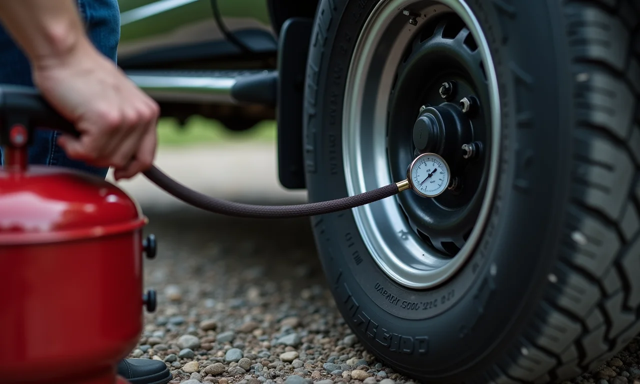Calibrando pneus de 4x4 em estrada de cascalho.