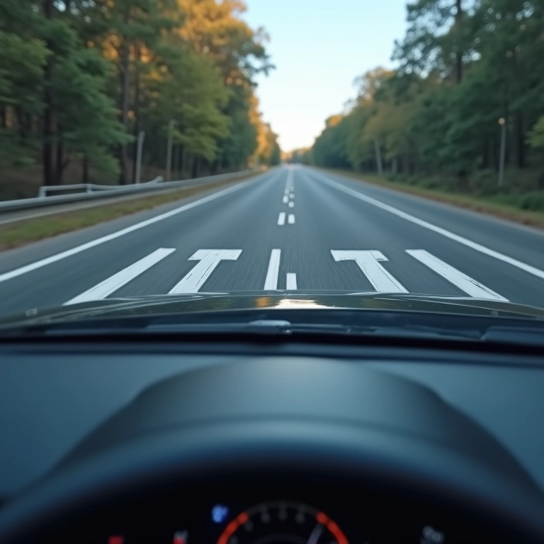 Câmera frontal de um carro monitorando as faixas da pista.