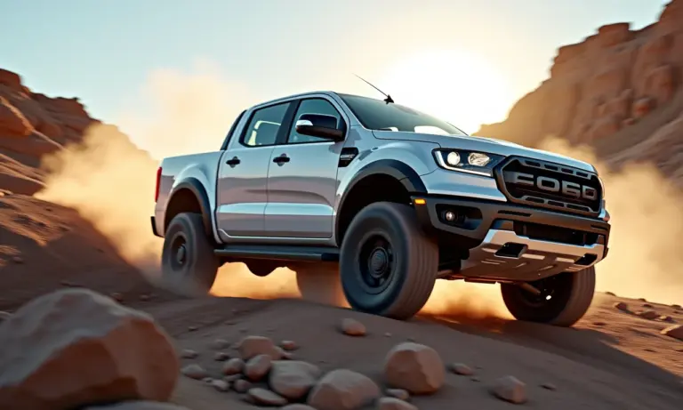 Caminhonete 4x4 subindo colina rochosa, demonstrando tração part-time.