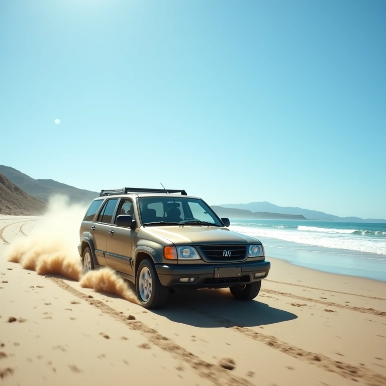 Carro 4x2 dirigindo na areia.