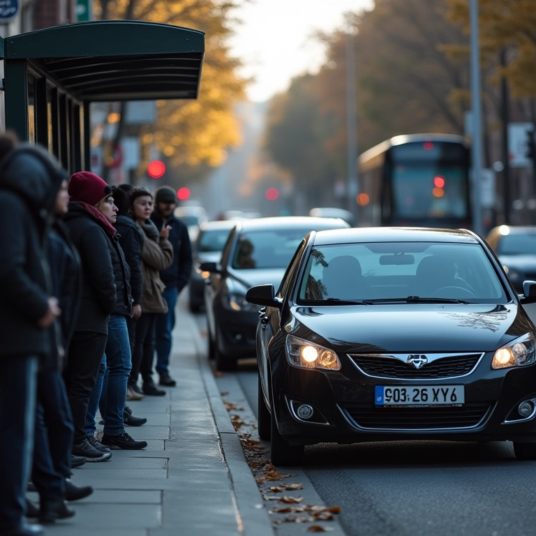Carro estacionado em ponto de ônibus.