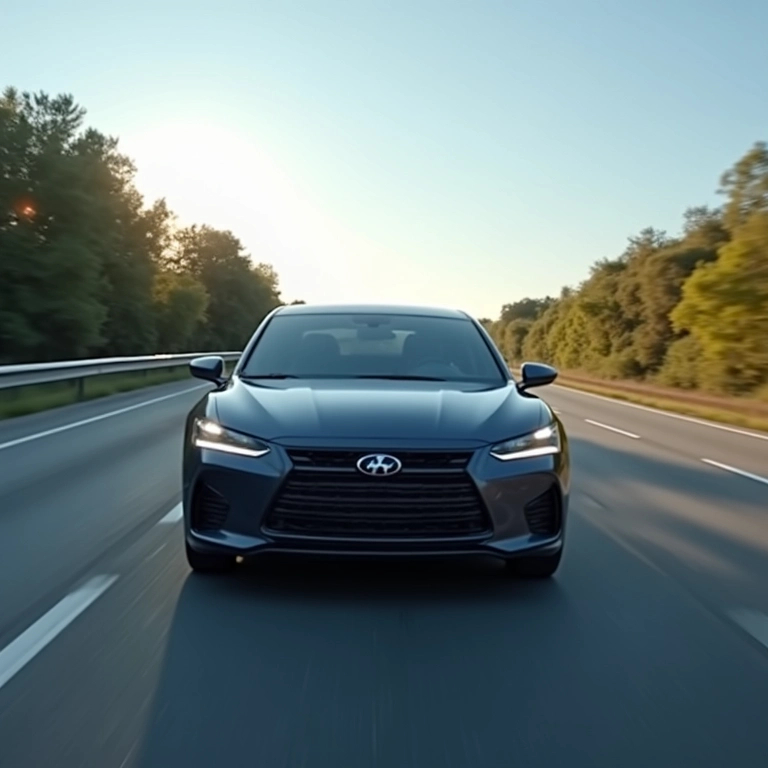 Carro navegando em uma rodovia reta e fazendo uma curva suave com o assistente de faixa.