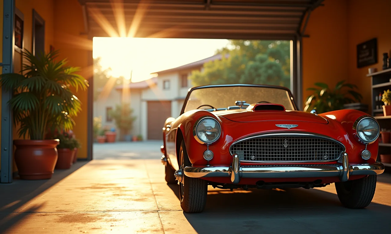 Carro recuperado de financiamento em garagem iluminada, representando vantagens.