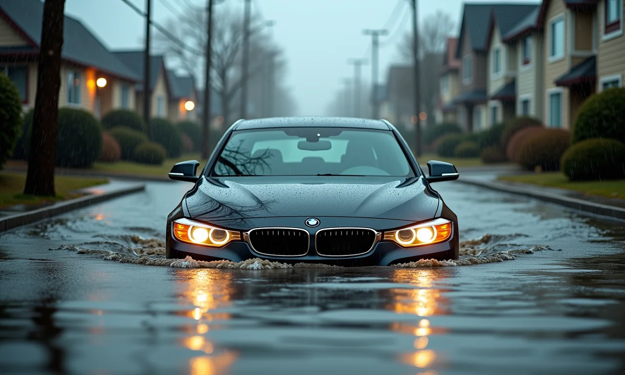 Carro submerso em enchente.