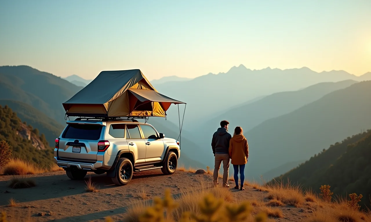 Casal escolhendo local para instalar barraca de teto.