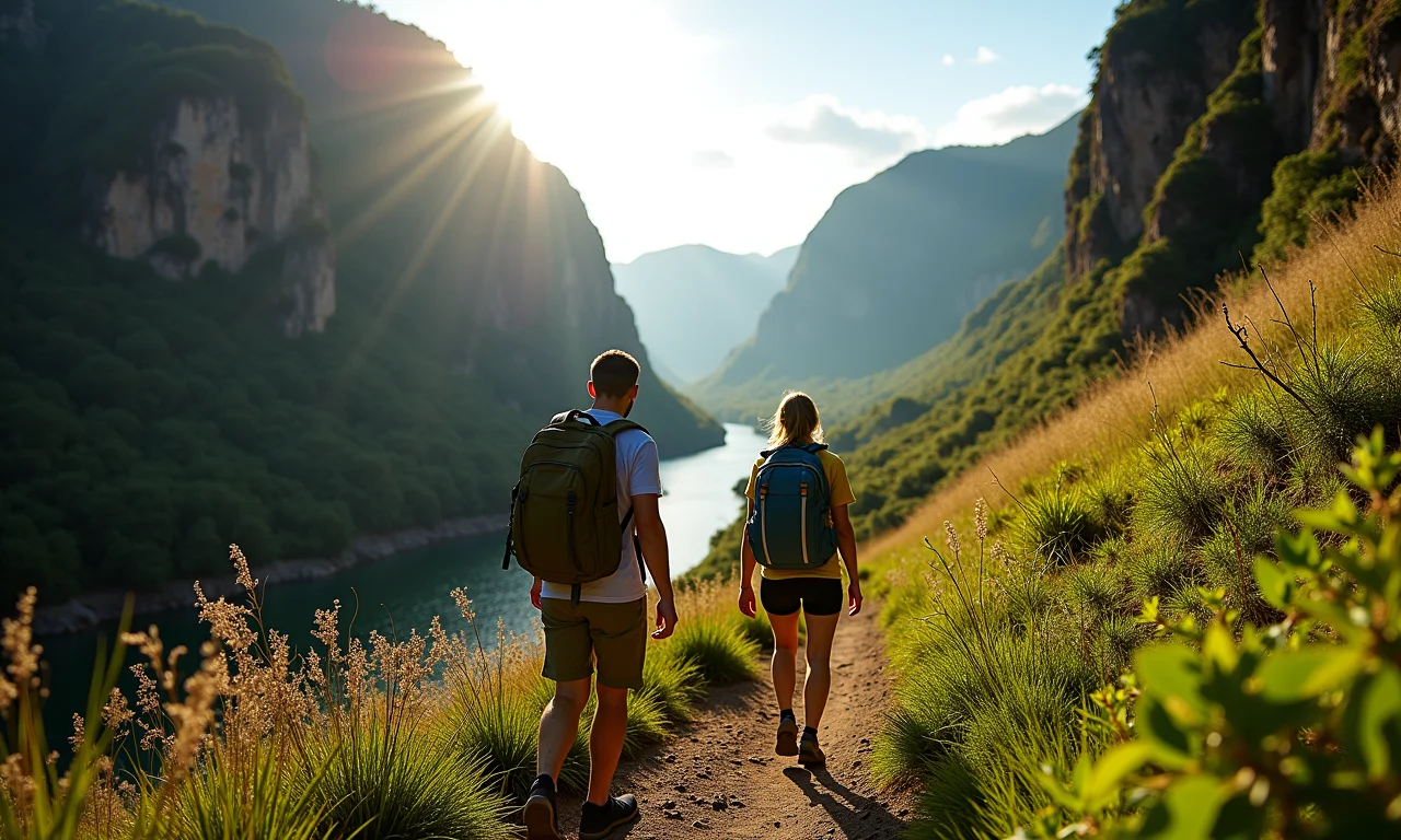 Casal trilhando o Cânion do Rio Preto na Chapada dos Veadeiros.