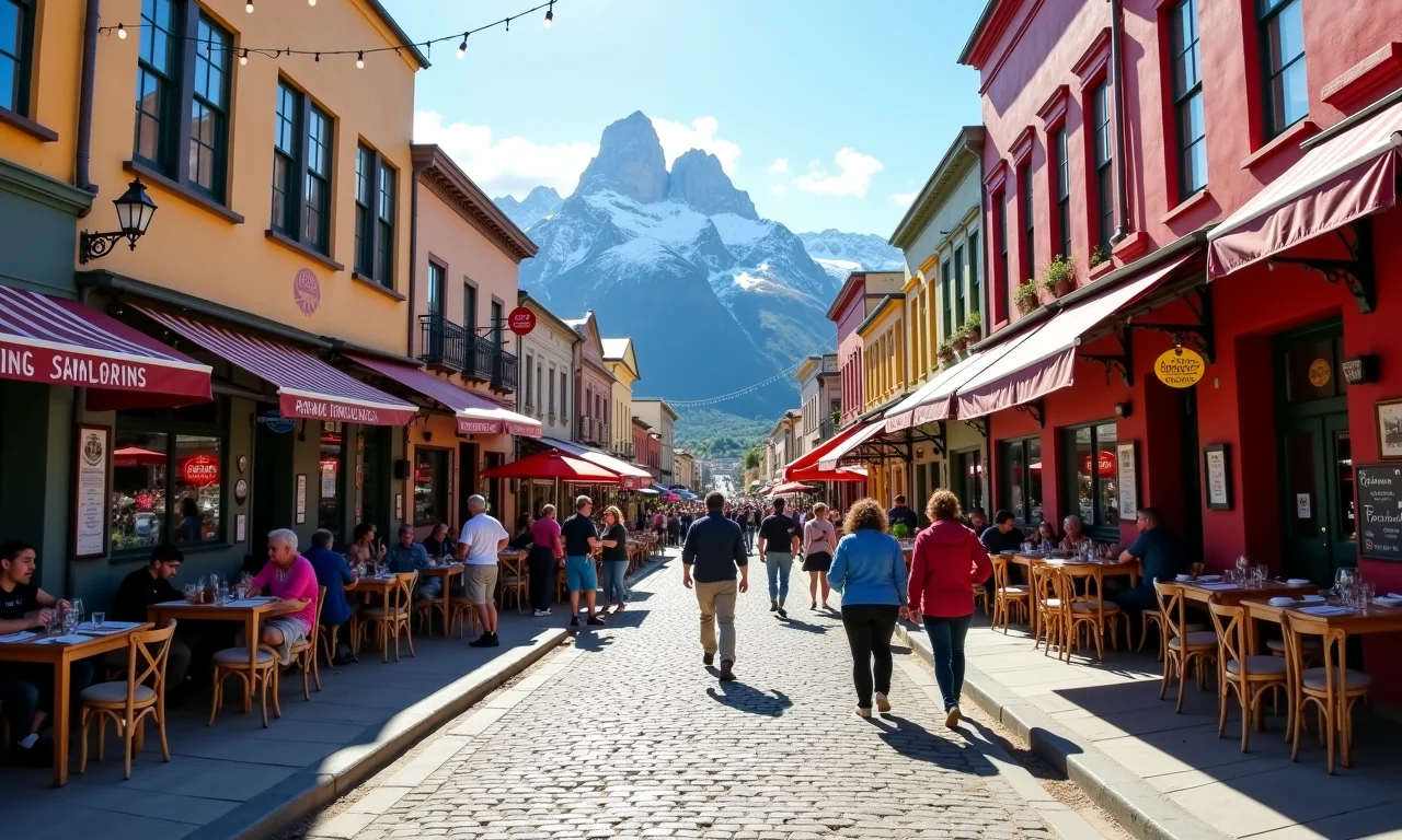 Cidade turística na Patagônia com serviços abertos