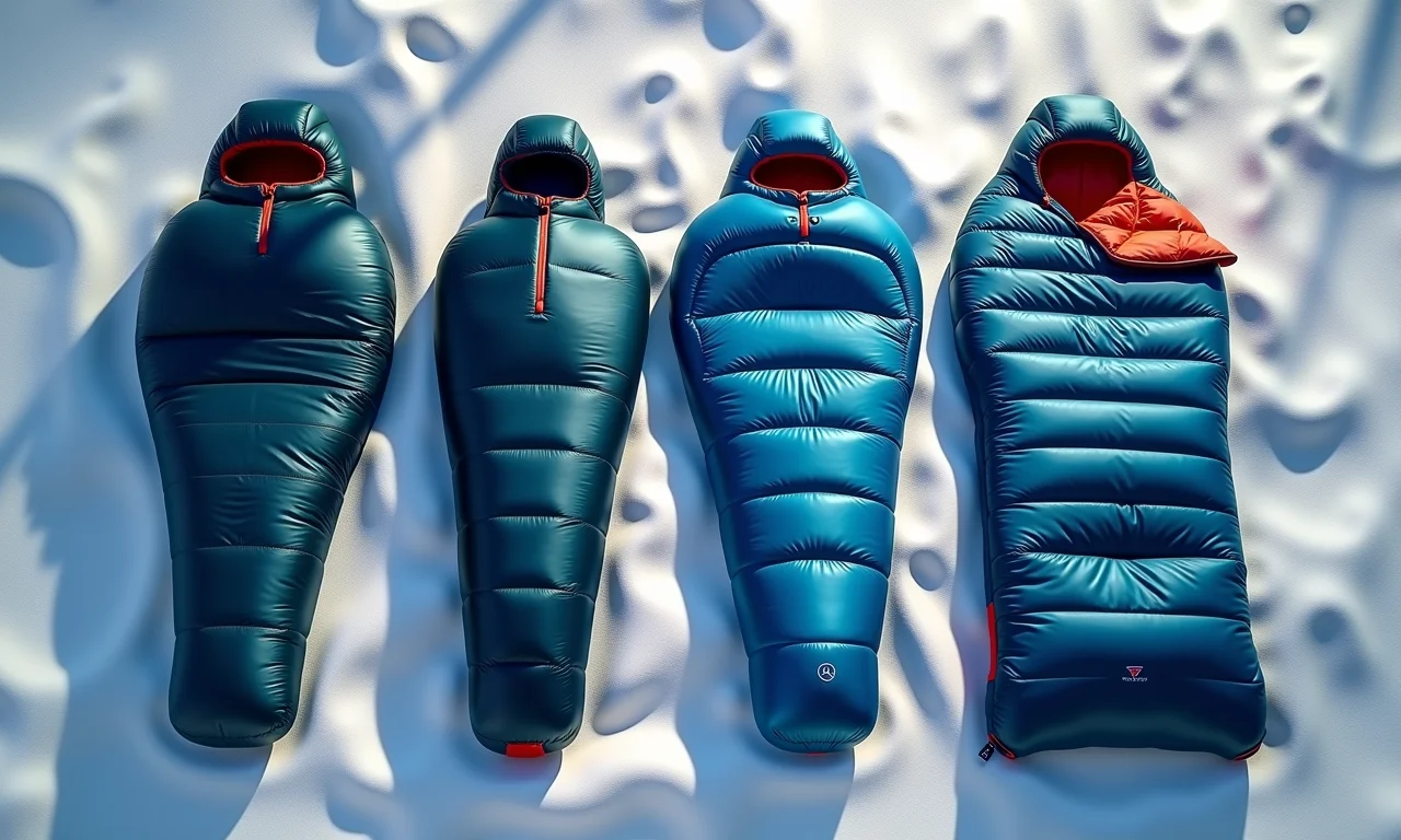 Comparativo de diferentes formatos de sacos de dormir para temperaturas de -5 graus.