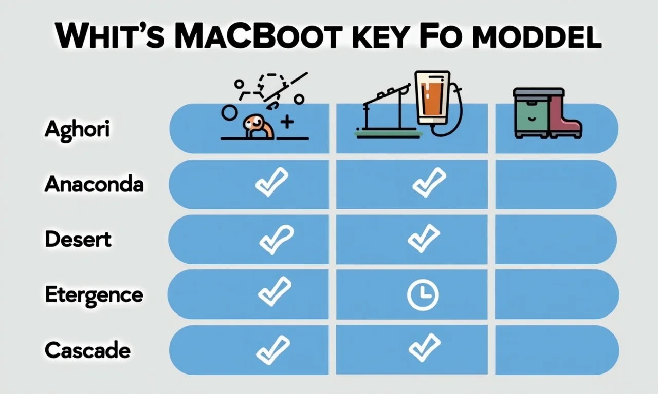 Comparativo dos principais modelos de bota Macboot: Aghori, Anaconda, Desert e Cascade.