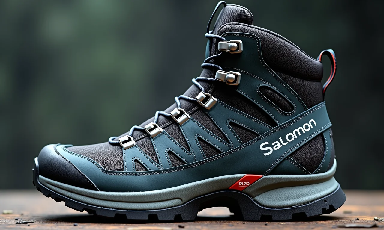 Corte transversal de bota Salomon mostrando tecnologia interna.