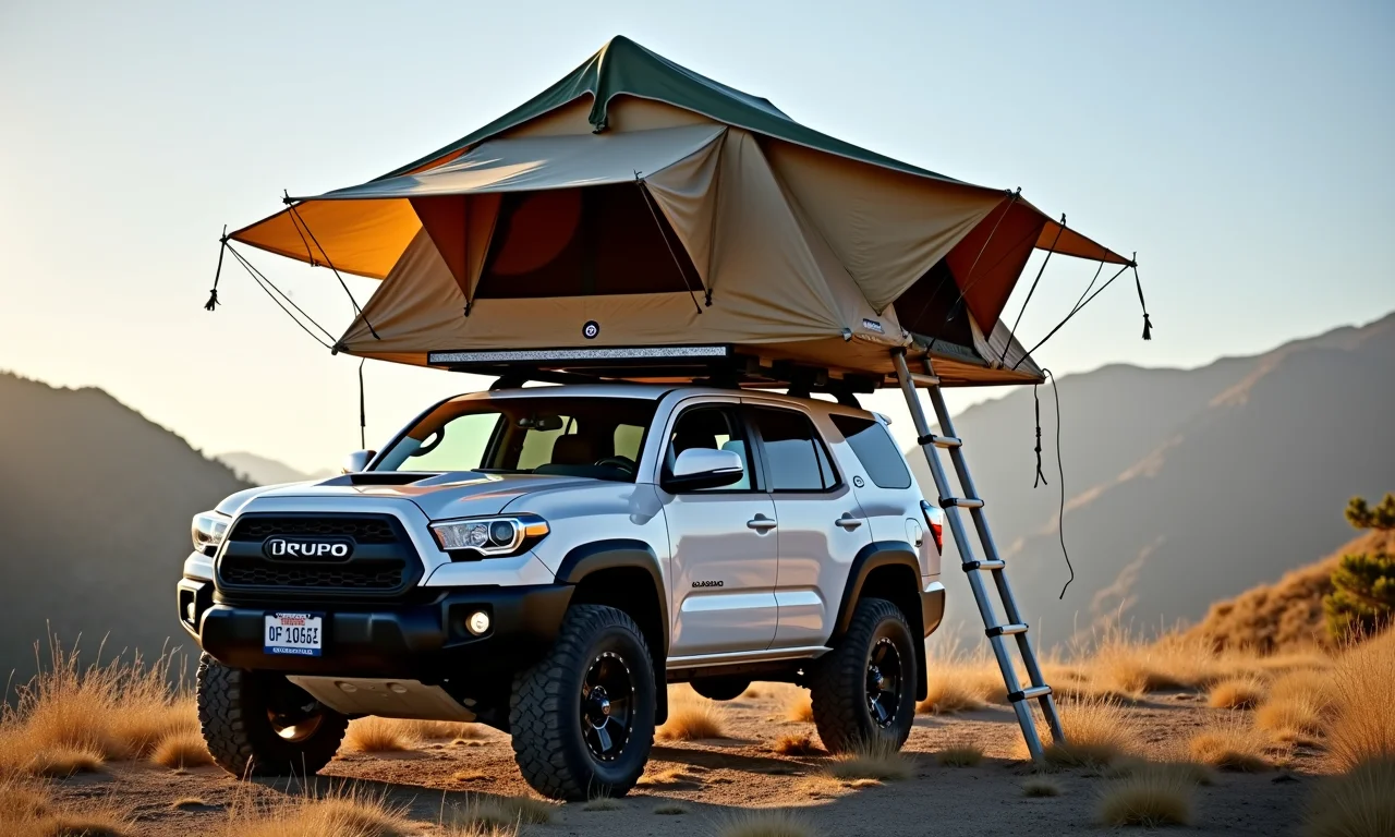 Desvantagens da barraca de teto: acesso por escada e espaço limitado.