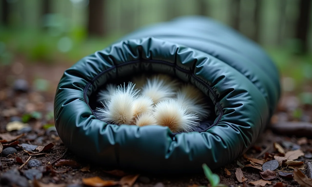 Desvantagens do saco de dormir de pluma: umidade e cuidado.