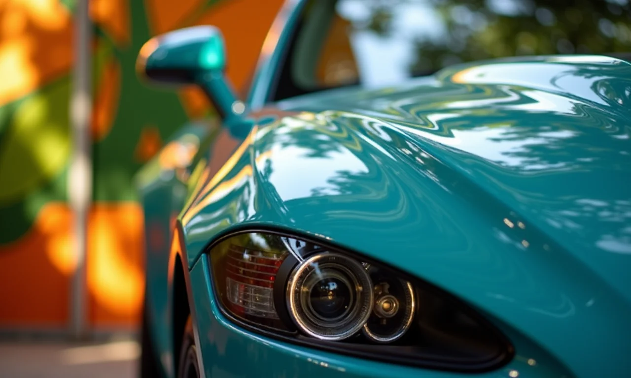 Detalhe da lataria impecável de um carro bem conservado, refletindo a luz natural e a atenção aos detalhes.