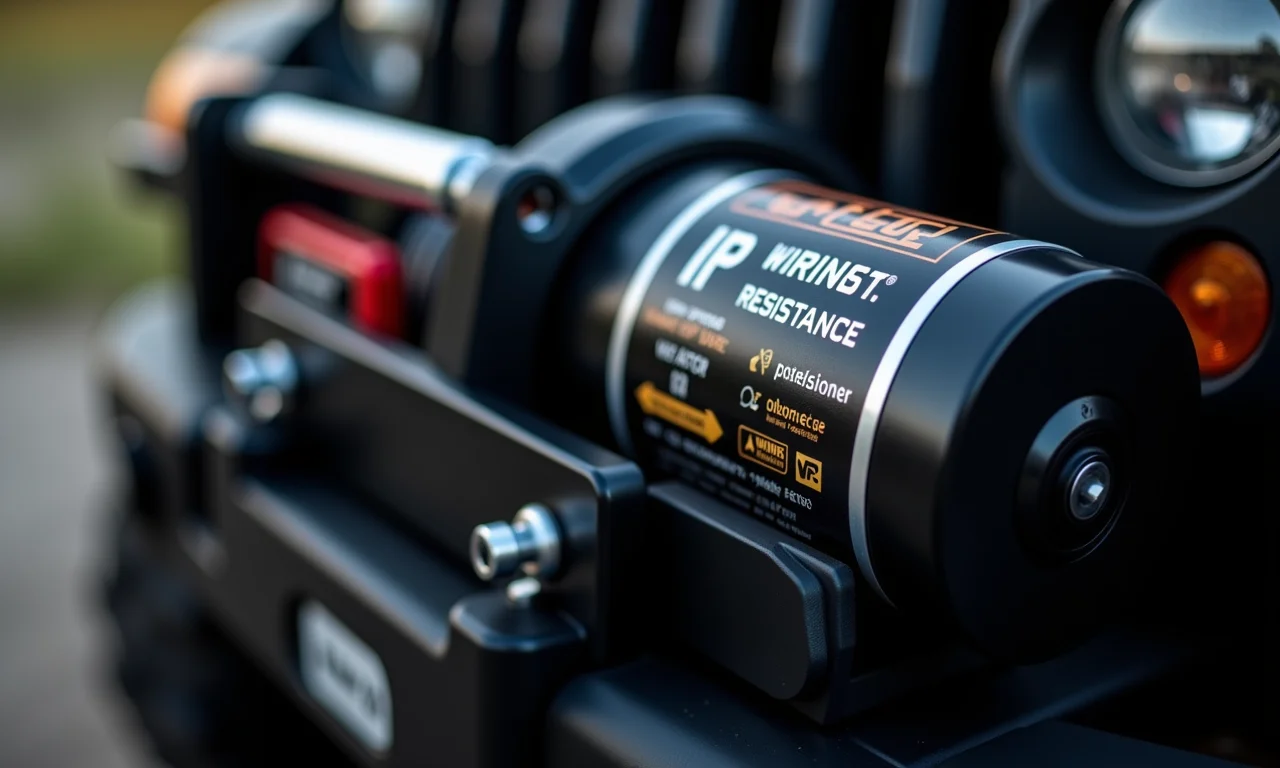 Detalhe do índice de proteção IP em um guincho.